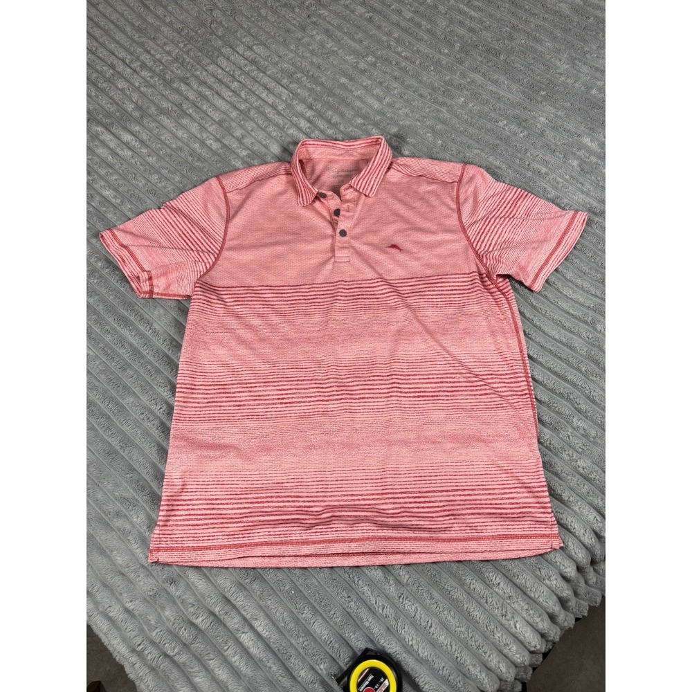 Tommy Bahama IslandZone Polo Shirt‎ Short Sleeve Golf Coral Striped Men's Large